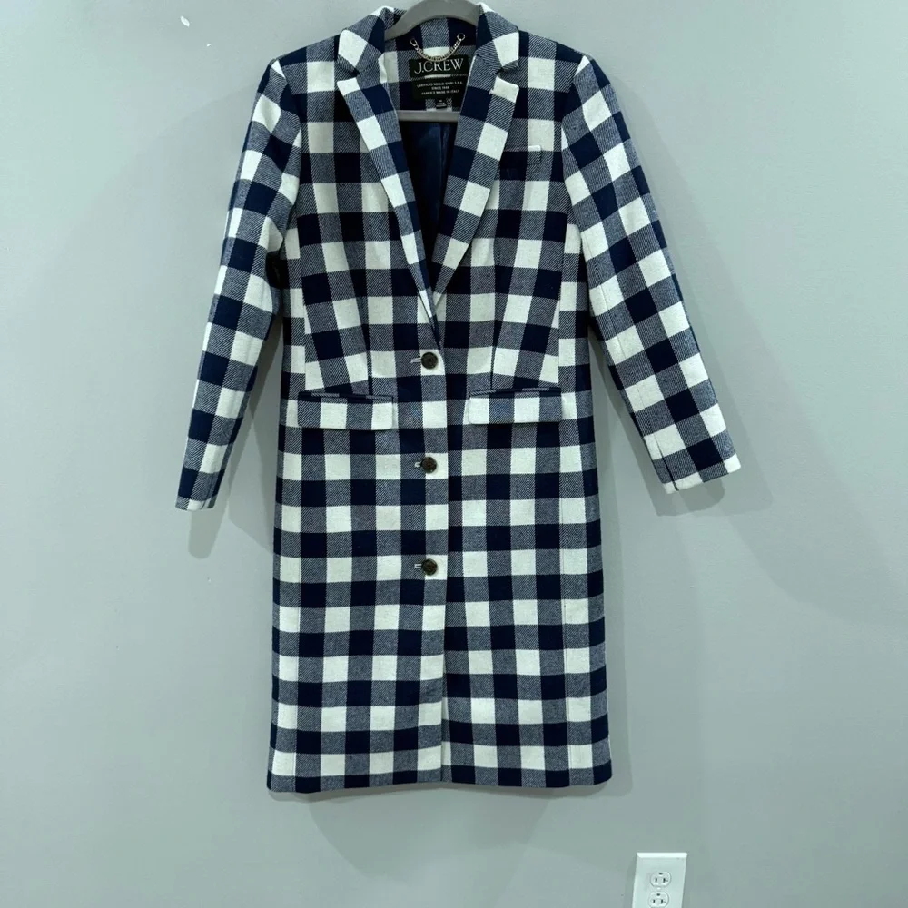 J Crew Coat Alfie Topcoat Boiled Wool in Buffalo Check Plaid Navy White - Picture 6 of 11